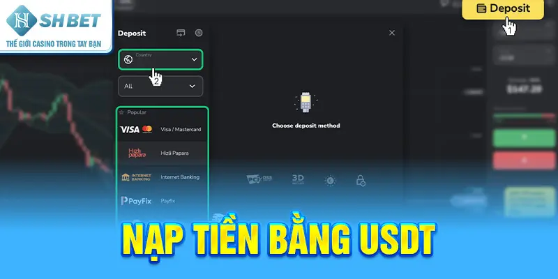 nạp tiền bằng Usdt